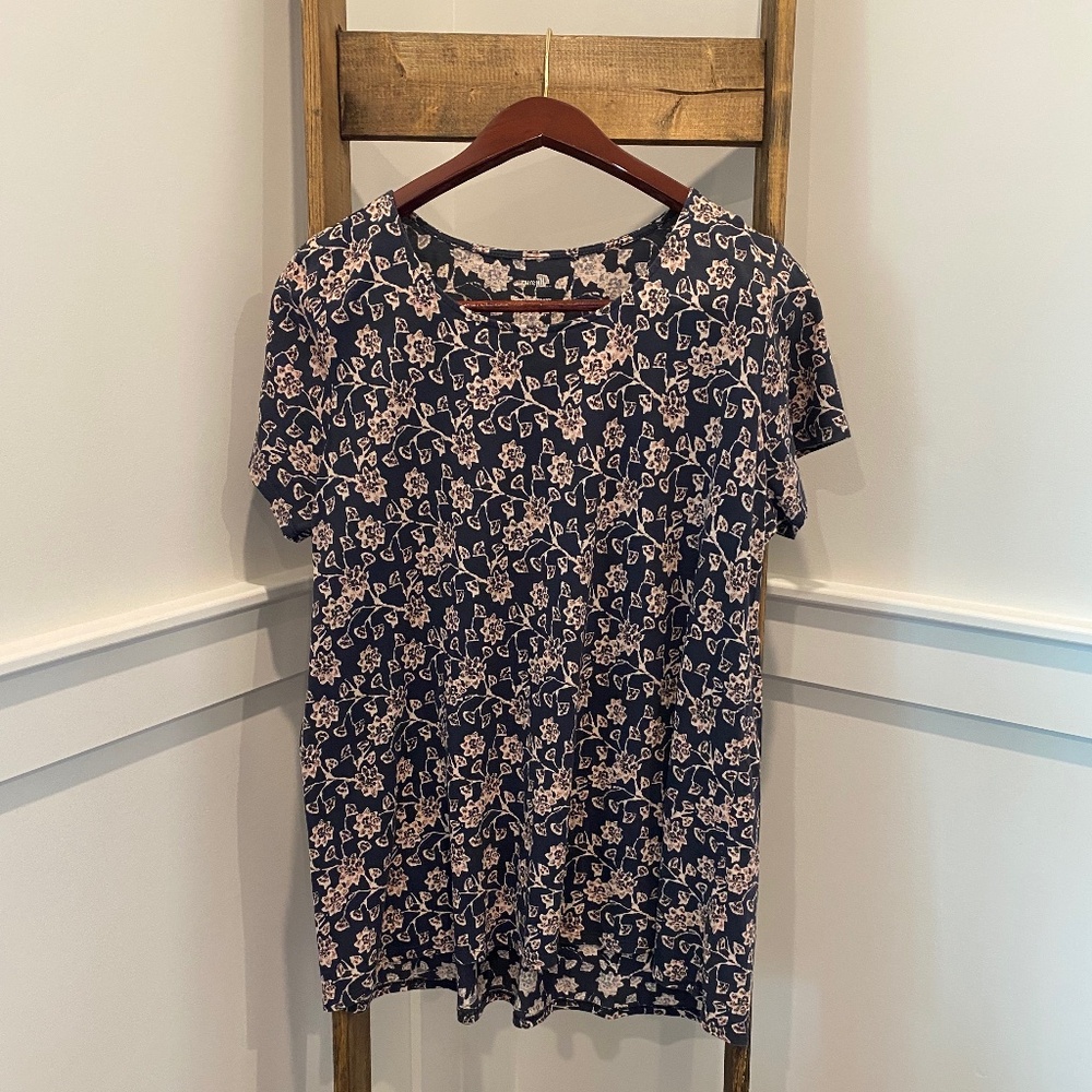 J. Jill Dark Blue and Light Pink Floral Short Sleeve Tee